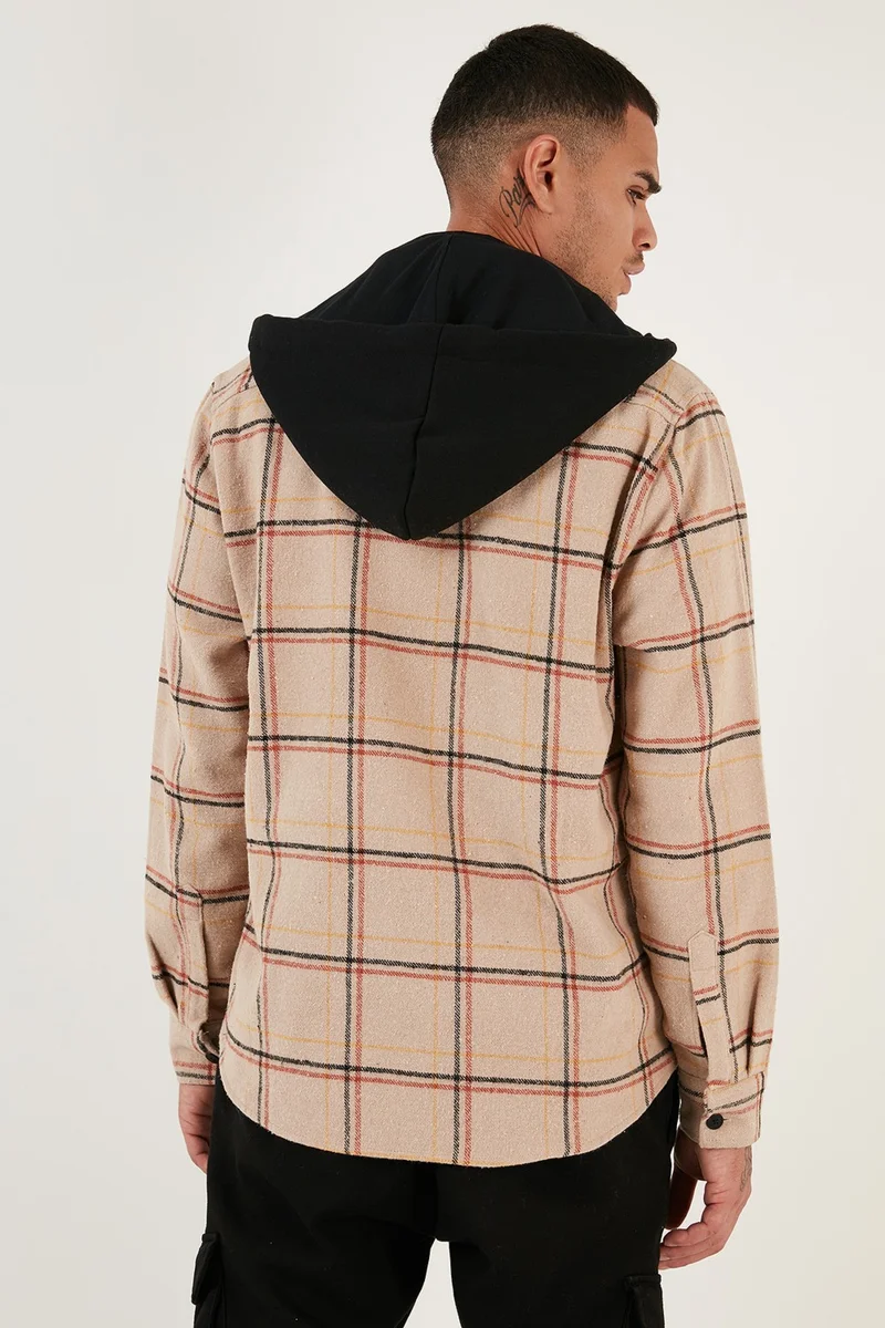 Buratti Plaid Regular Fit Removable Hooded Winter Shirt Men's Shirt CF24W126985