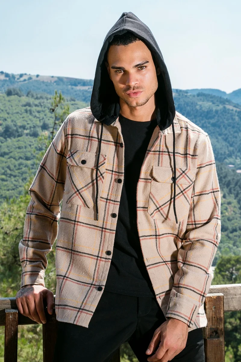 Buratti Plaid Regular Fit Removable Hooded Winter Shirt Men's Shirt CF24W126985