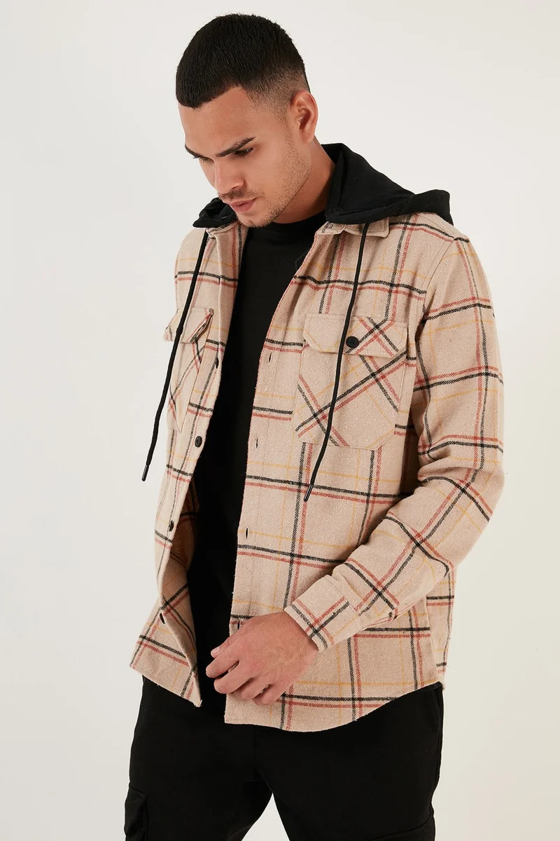 Buratti Plaid Regular Fit Removable Hooded Winter Shirt Men's Shirt CF24W126985