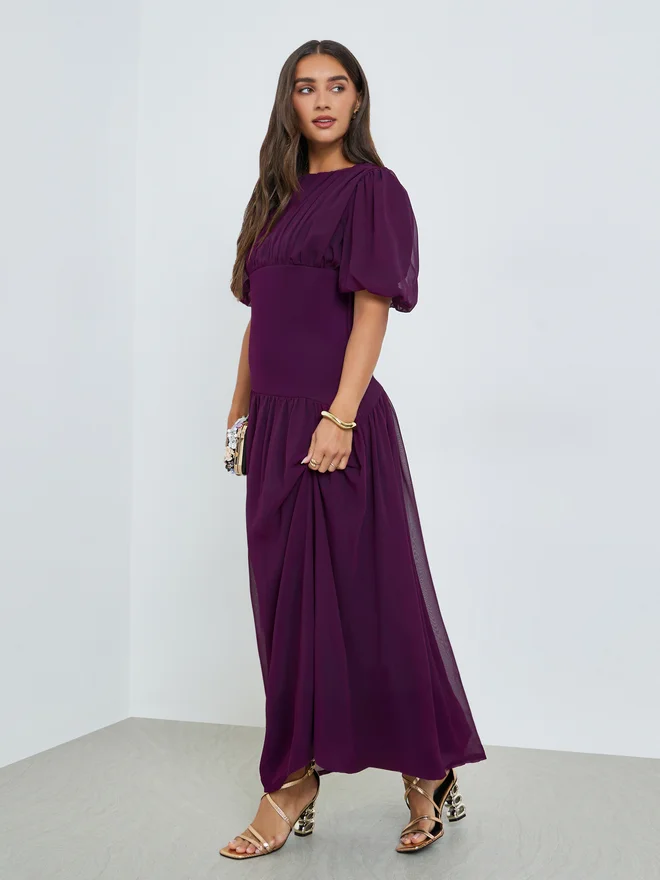 Styli  Styli Purple Fold Pleat Chiffon Maxi Dress for Women | Best Price UAE