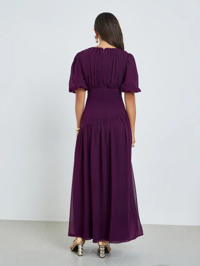 Styli  Styli Purple Fold Pleat Chiffon Maxi Dress for Women | Best Price UAE