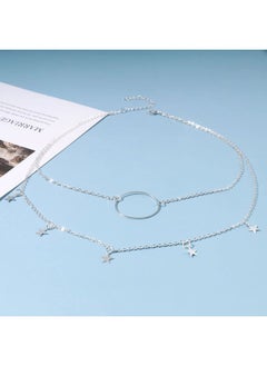 Yheakne Boho Dangle Star Choker Necklace Silver Layered Circle Necklace Karma Necklace Personlized Eternity Necklace Chain Jewelry for Women and Girls Gifts  - Image 2