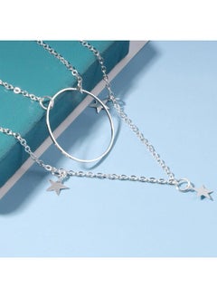 Yheakne Boho Dangle Star Choker Necklace Silver Layered Circle Necklace Karma Necklace Personlized Eternity Necklace Chain Jewelry for Women and Girls Gifts  - Image 3