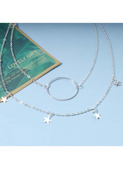 Yheakne Boho Dangle Star Choker Necklace Silver Layered Circle Necklace Karma Necklace Personlized Eternity Necklace Chain Jewelry for Women and Girls Gifts  - Image 5