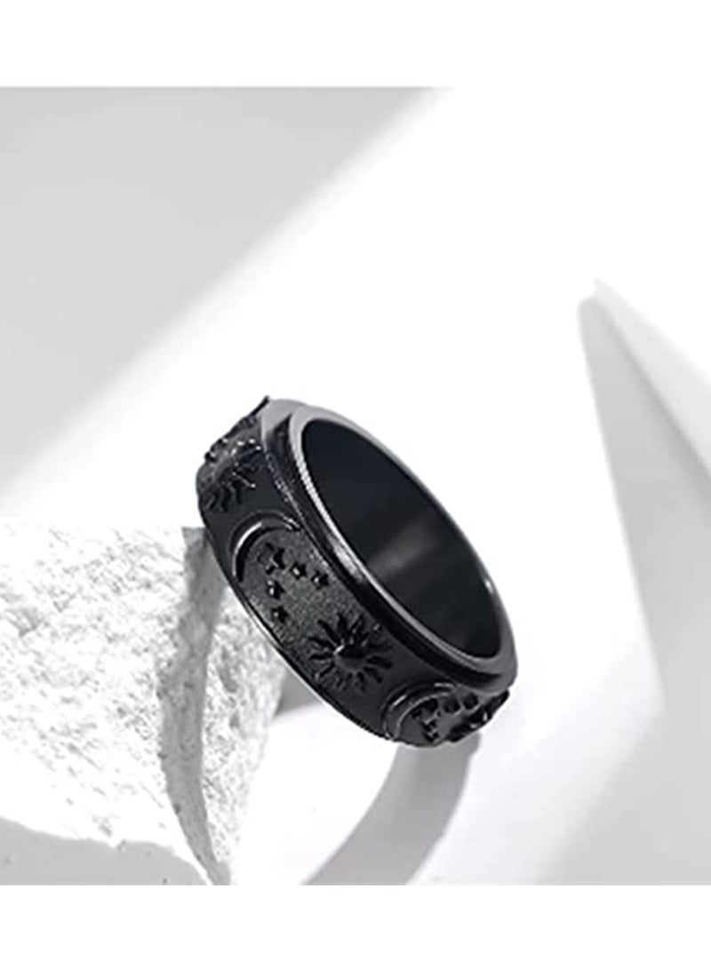 SOLARAE Stainless Steel Spinner Ring for Men Women Anxiety Fidget Rings for Relieving Stress Sun Moon Stars Promise Engagement Wedding  Band Set Size 8 - Image 2