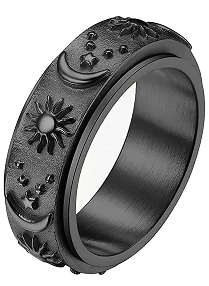 SOLARAE Stainless Steel Spinner Ring for Men Women Anxiety Fidget Rings for Relieving Stress Sun Moon Stars Promise Engagement Wedding  Band Set Size 8 - Image 1