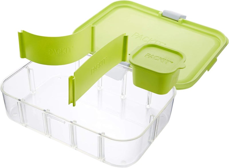 PackIt Flex Bento Food Storage Container Lime Punch Shatterproof Crystal Clear Base with Leakresistant Lid Flexible Dividers Microwavable Dishwasher Safe Perfect for Customizing Lunch - Image 1