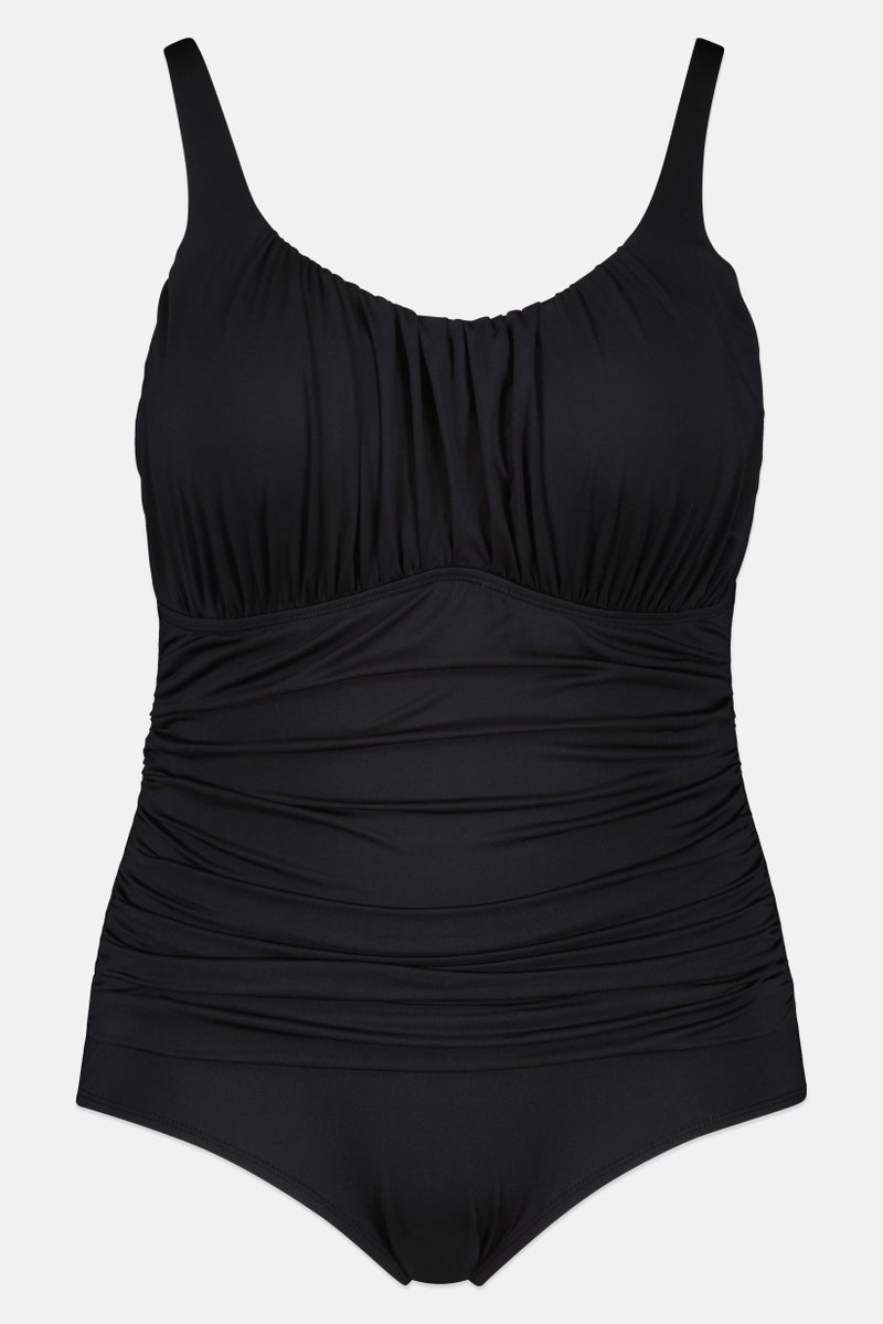 Caribbean Sand Women Plus Size Plain Padded One Piece Swimsuit, Black - Image 1