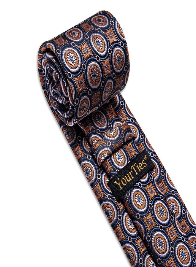 YourTies Men Orange Blue Tie Silk Ties and Pocket Square Woven Floral Wedding Party Necktie with Gift Box Prom Party - Image 4