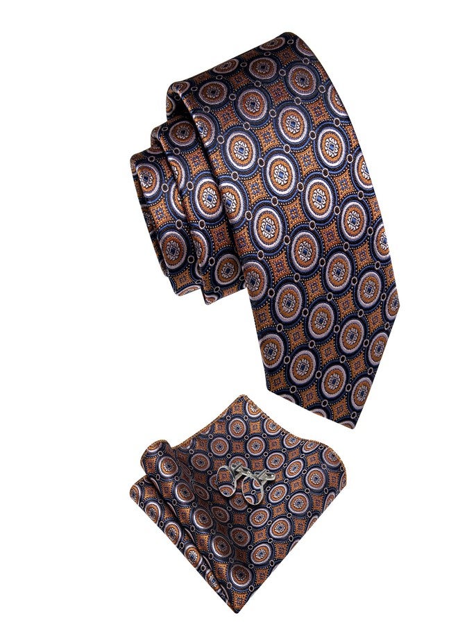 YourTies Men Orange Blue Tie Silk Ties and Pocket Square Woven Floral Wedding Party Necktie with Gift Box Prom Party - Image 3