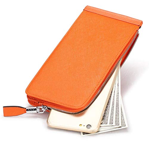 Huztencor Women's Credit Card Holder RFID Blocking Leather Multi Card Organizer Wallet Slim Long Zipper Bi-fold Business Card Case Clutch Wallet with ID Window Orange (FBA) - Image 5