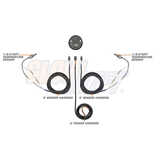 GLOWSHIFT مجموعة عدادات الحرارة الرقمية المزدوجة GlowShift 10 لون 300 فهرنهايت - للماء، الزيت، حرارة النقل - تشمل حساسات إلكترونية - شاشتين LED متعددة الألوان - عدسة ملونة - 2-1/16" (52 مم) - Image 2
