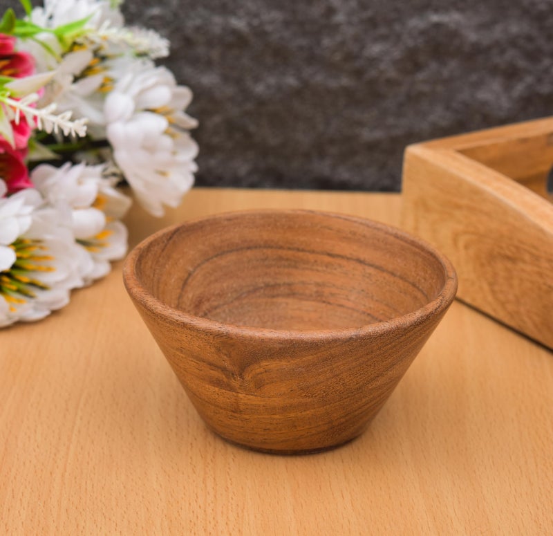 OGGN Natural Acacia Wood Mixing & Serving Bowl, Handmade Wooden Salad Bowls, Antique Soup Serve Ware, Elegant Multipurpose Bowl for Salads, Soups, Snacks (4 X 2 Inch) - Image 5