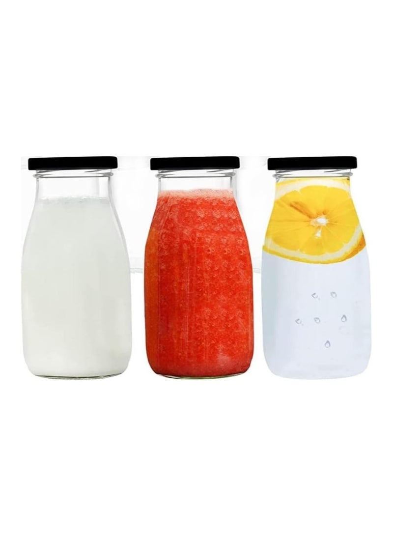 Luxoraq 200ml Glass Milk Bottles with Lids (Pack of 3), Reusable Glass Drinking Containers for Milk, Juice, Yogurt, Smoothies, Honey, Jam, Sauce, Syrup  - Image 1