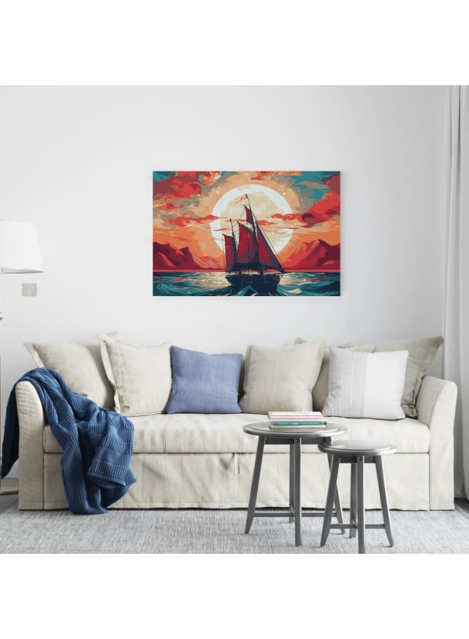 Home Gallery Sailing Boat With Sunset Printed canvas wall art 120x80 - Image 2