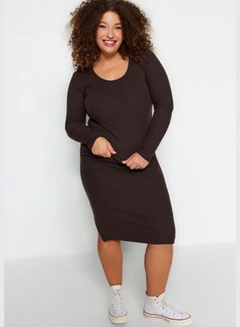 trendyol Brown Ribbed Knit Bottom-Top Set TBBAW24CP00014
