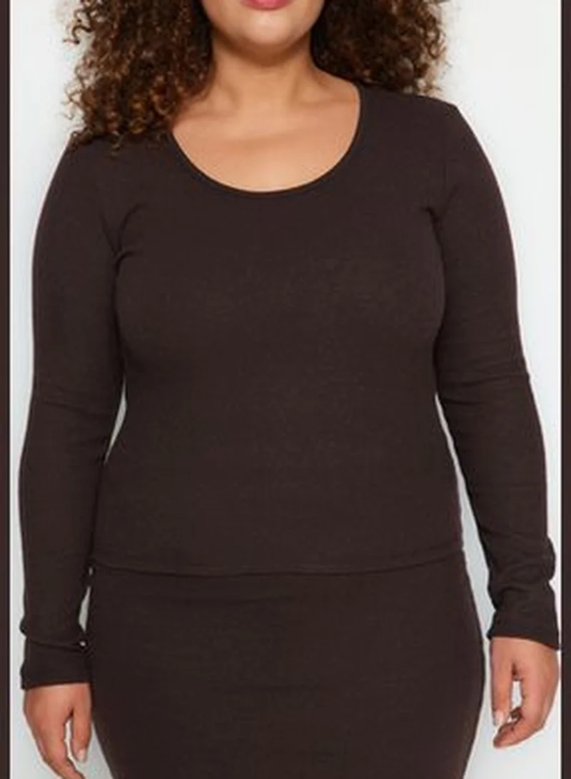 trendyol Brown Ribbed Knit Bottom-Top Set TBBAW24CP00014