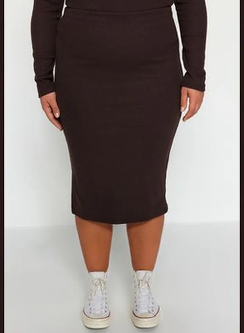 trendyol Brown Ribbed Knit Bottom-Top Set TBBAW24CP00014