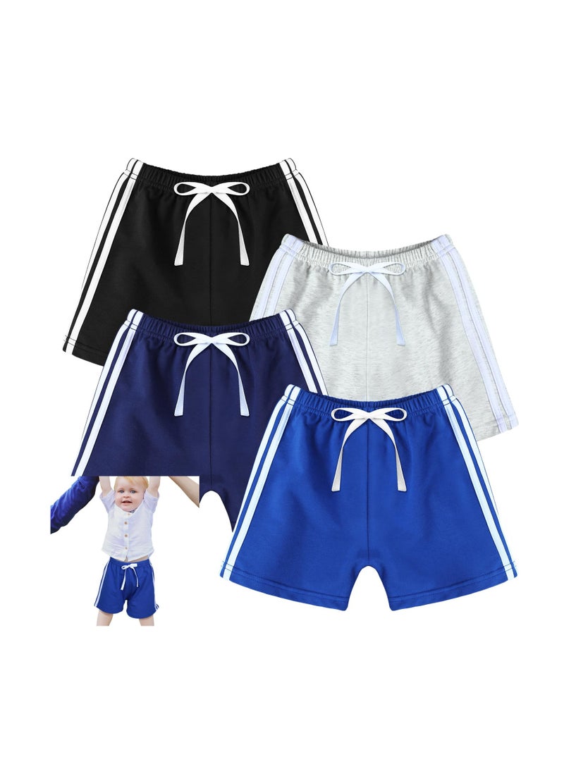 Summer Boys Shorts, Cotton Basketball Shorts, 4 Pack, With Drawstring Toddler Athletic Shorts for Boys Girls, 4 Color - Image 2