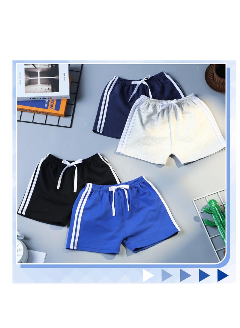 Summer Boys Shorts, Cotton Basketball Shorts, 4 Pack, With Drawstring Toddler Athletic Shorts for Boys Girls, 4 Color - Image 5
