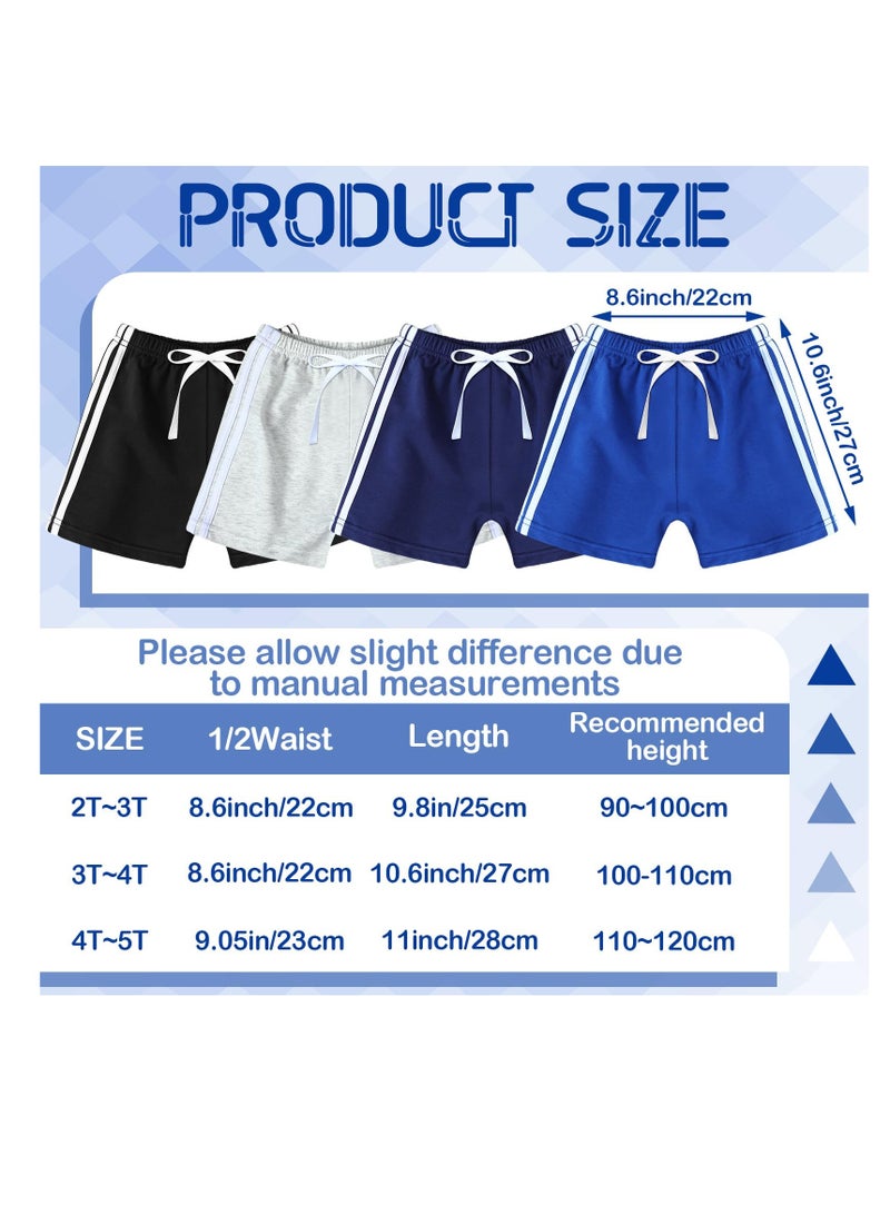 Summer Boys Shorts, Cotton Basketball Shorts, 4 Pack, With Drawstring Toddler Athletic Shorts for Boys Girls, 4 Color - Image 3