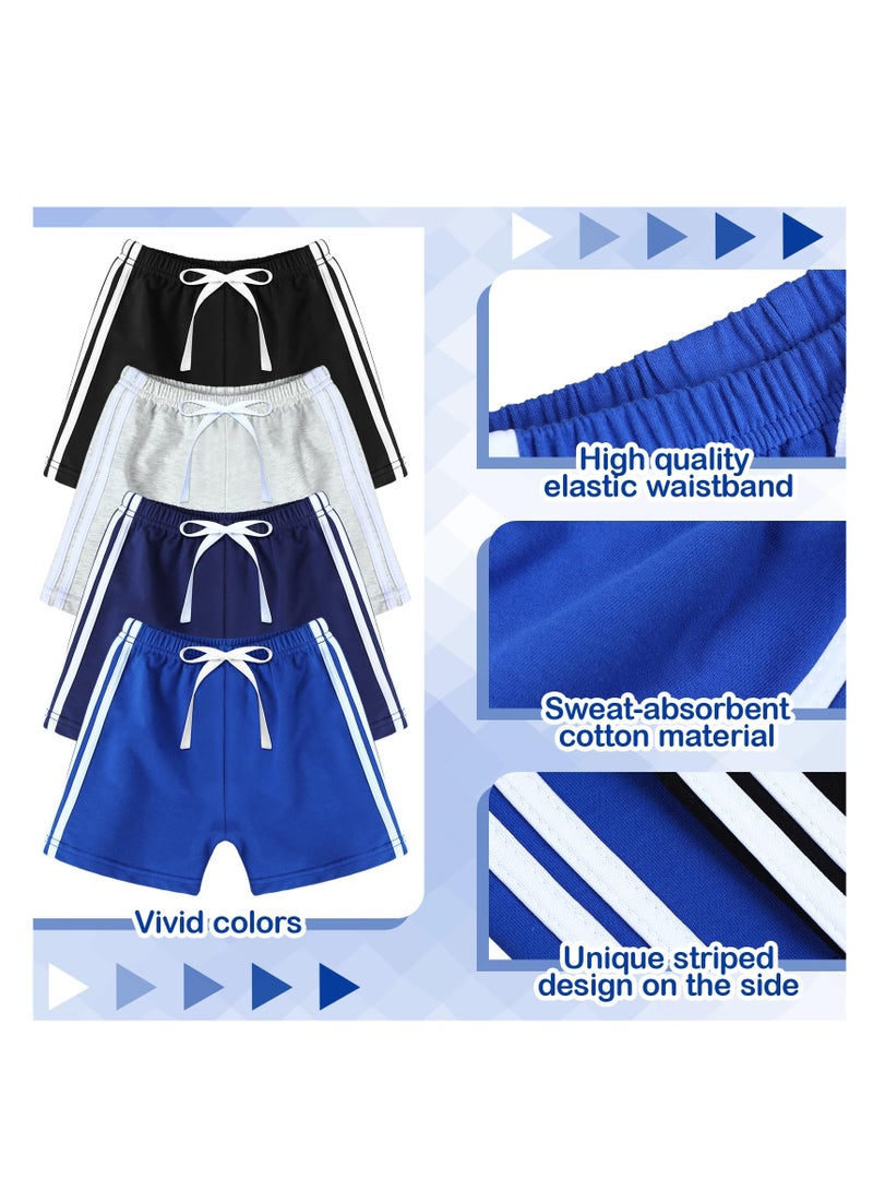 Summer Boys Shorts, Cotton Basketball Shorts, 4 Pack, With Drawstring Toddler Athletic Shorts for Boys Girls, 4 Color - Image 4