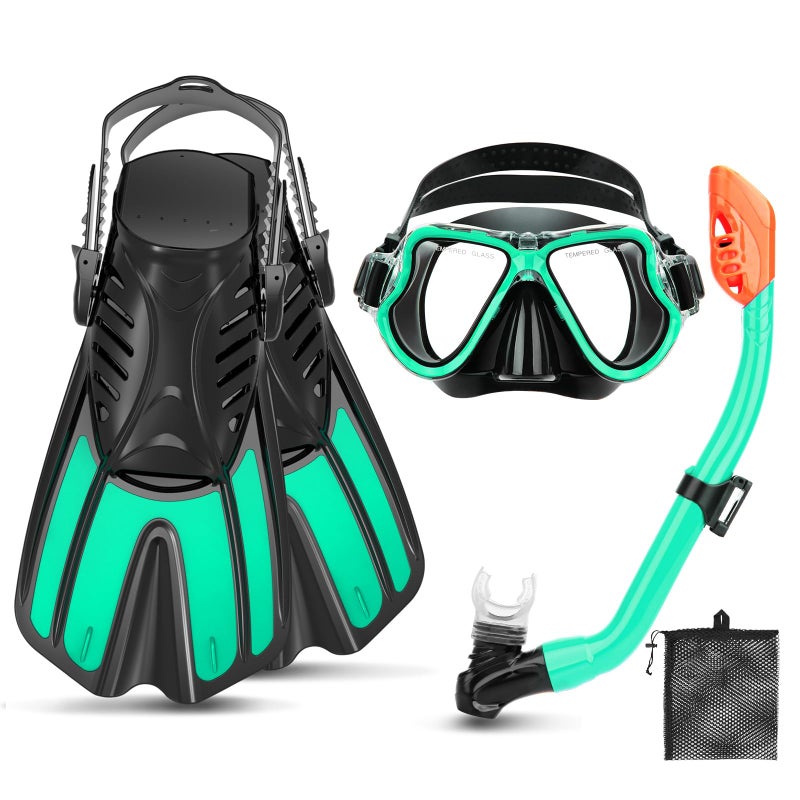 CTSAYTL Snorkeling Gear for Kids, 4 in 1 Child Mask Fins Snorkel Set with Panoramic View Anti Fog Mask, Dry Top Snorkel, Trek Fins and Travel Bag, Kids Snorkeling Set with Fins for Snorkeling Swimming - Image 1