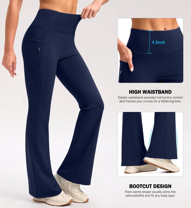 SANTINY Fleece Lined Flare Leggings Women 28.5/30.5/32 Water Resistant Winter Bell Bottom Hiking Yoga Pants with Pocketsï¼ˆNavy_28.5Sï¼‰ - Image 5