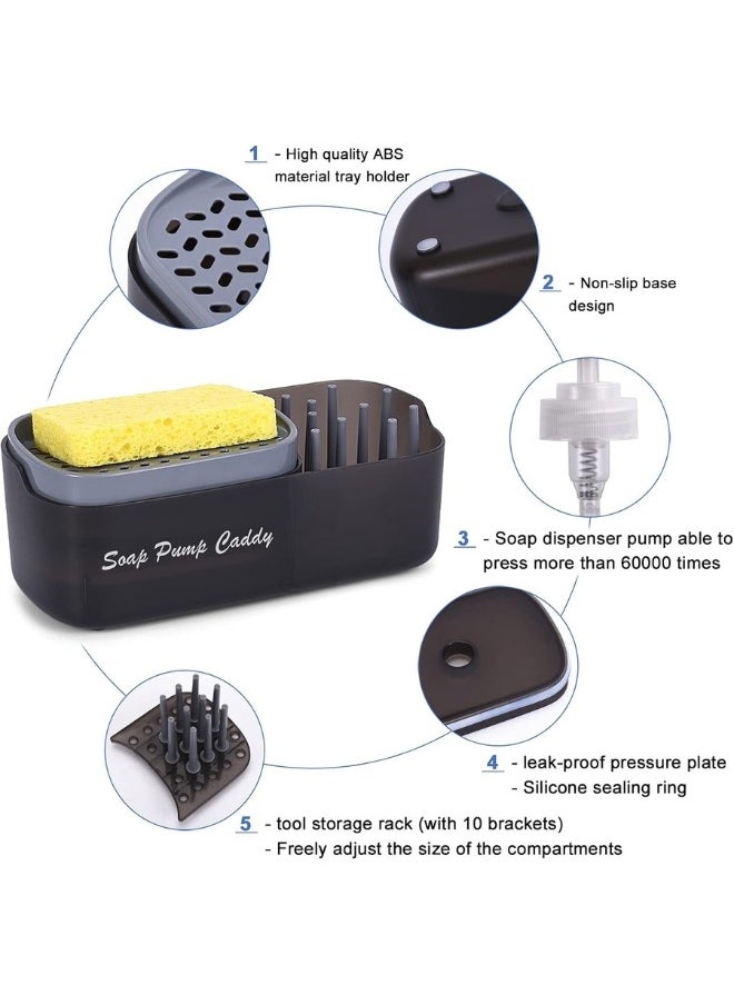 Happy Home - 3 in 1 Kitchen Dish Soap Dispenser with Pump Sponge Countertop Dishwasher Holder Kitchen Sink Cleaning Tool Storage Box 355ml - Image 1