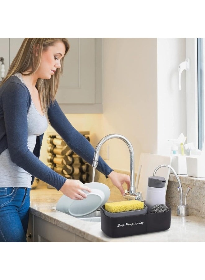 Happy Home - 3 in 1 Kitchen Dish Soap Dispenser with Pump Sponge Countertop Dishwasher Holder Kitchen Sink Cleaning Tool Storage Box 355ml - Image 1