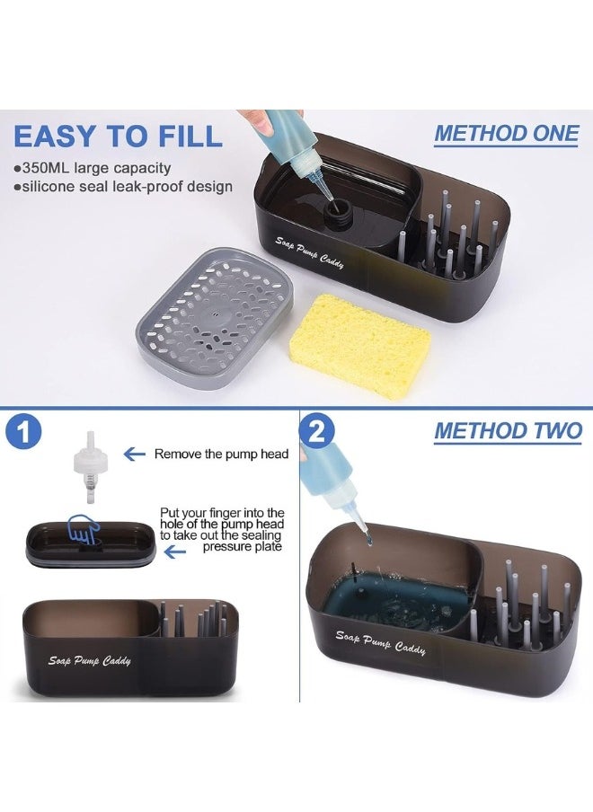 Happy Home - 3 in 1 Kitchen Dish Soap Dispenser with Pump Sponge Countertop Dishwasher Holder Kitchen Sink Cleaning Tool Storage Box 355ml - Image 1