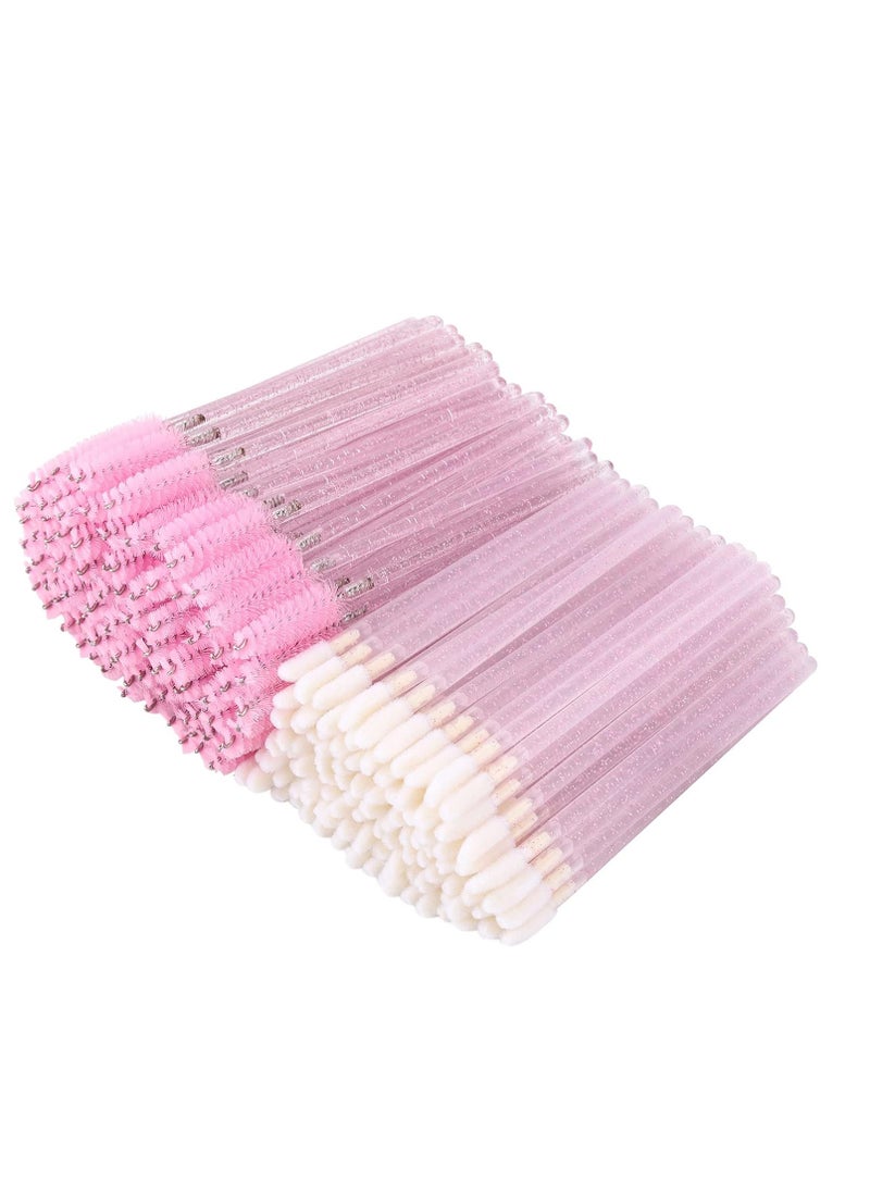 Tbestmax Tbestmax 200 Disposable Mascara Wand and Lipstick Applicator Wands Crystal Lip Gloss Brush Lash Spoolies for Eyelash Extensions (Pink)  - Image 1