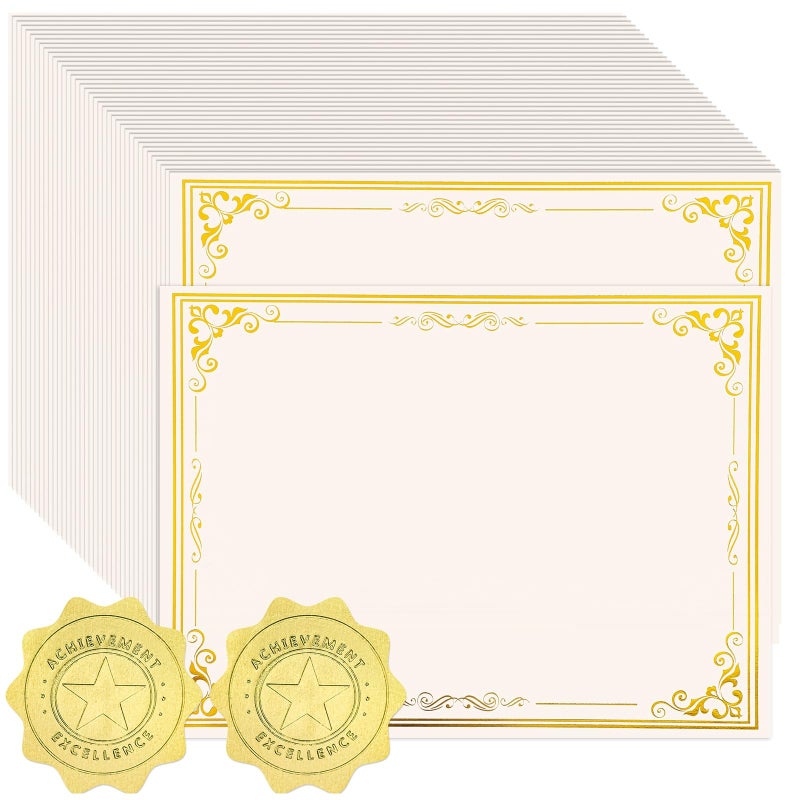 Prudiut 100 Sheets Certificate Paper with 100 Pcs Gold Seal Stickers, 8.5 Ã— 11'' Printable Award Certificates for Graduation Marriage, Business Awards, Employee Recognition, Teacher Appreciation Certificates - Image 1