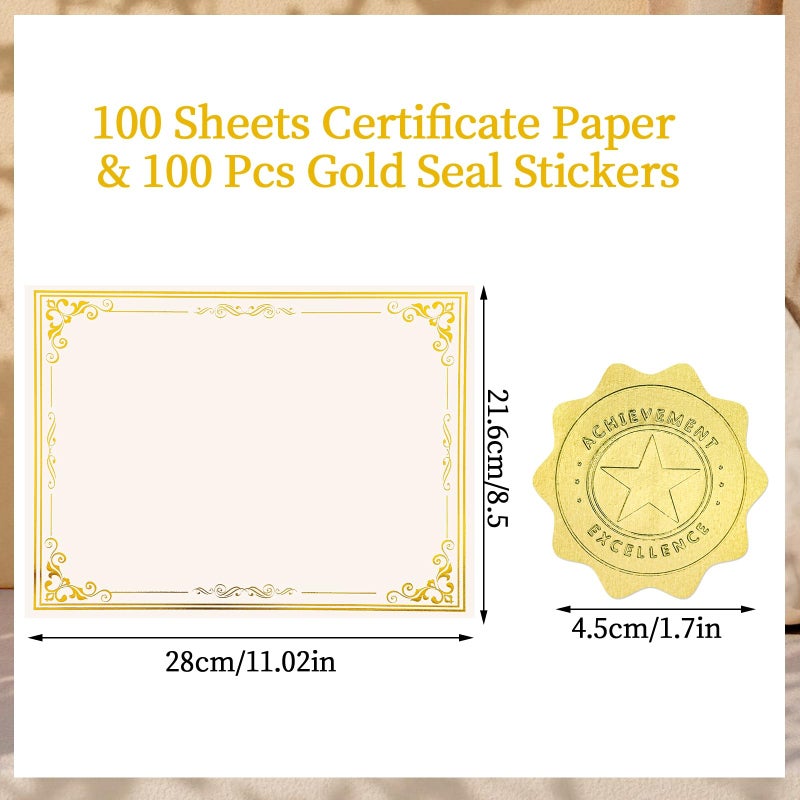 Prudiut 100 Sheets Certificate Paper with 100 Pcs Gold Seal Stickers, 8.5 Ã— 11'' Printable Award Certificates for Graduation Marriage, Business Awards, Employee Recognition, Teacher Appreciation Certificates - Image 2