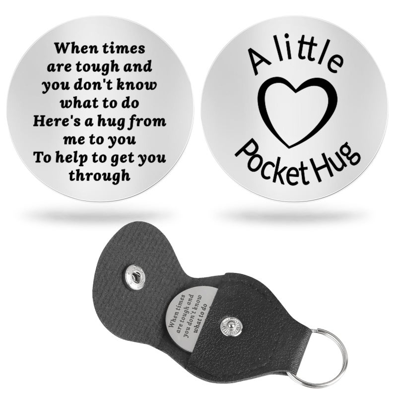 Chambom Pocket Hug Token - Long Distance Relationship Keepsake Double Sided Stainless Steel Inspirational Gift Friends Gifts Graduation Gifts Fatherâ€˜s Day Mothers Day Christmas Gift for Mom with Keychain - Image 1
