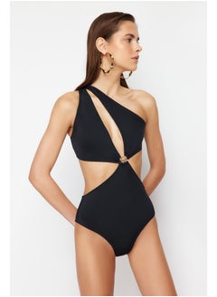 Black One Shoulder Accessory Swimsuit TBESS24MY00008