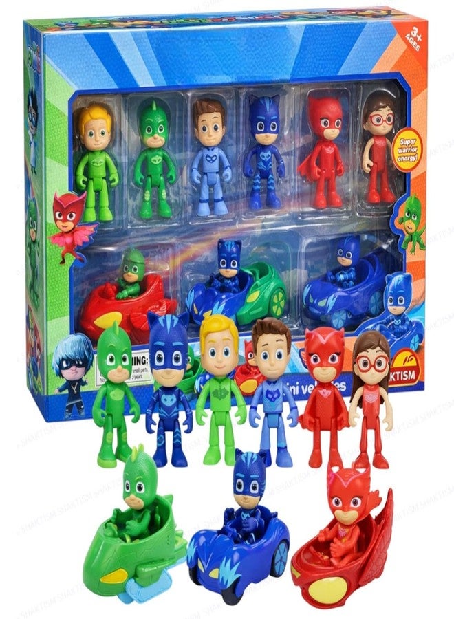 LUPSERO مجموعة ألعاب شخصية وألعاب سيارات PJ Masks من LUPSERO، 6 شخصيات مع 3 سيارات، متعددة الألوان - Image 1