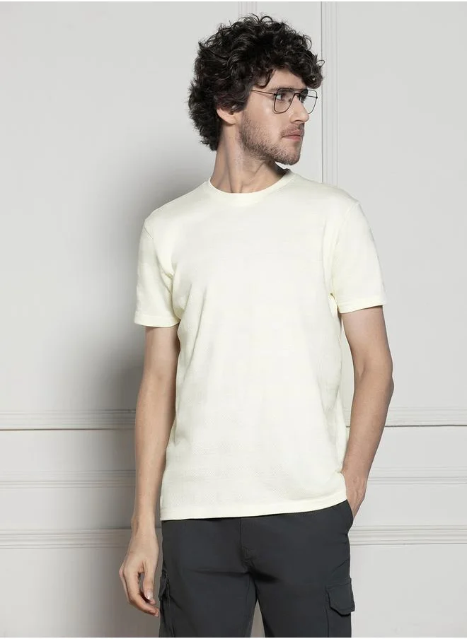 Dennis Lingo Regular Fit Textured Round Neck T-Shirt by Styli