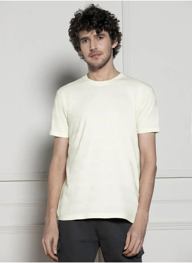 Dennis Lingo Regular Fit Textured Round Neck T-Shirt by Styli