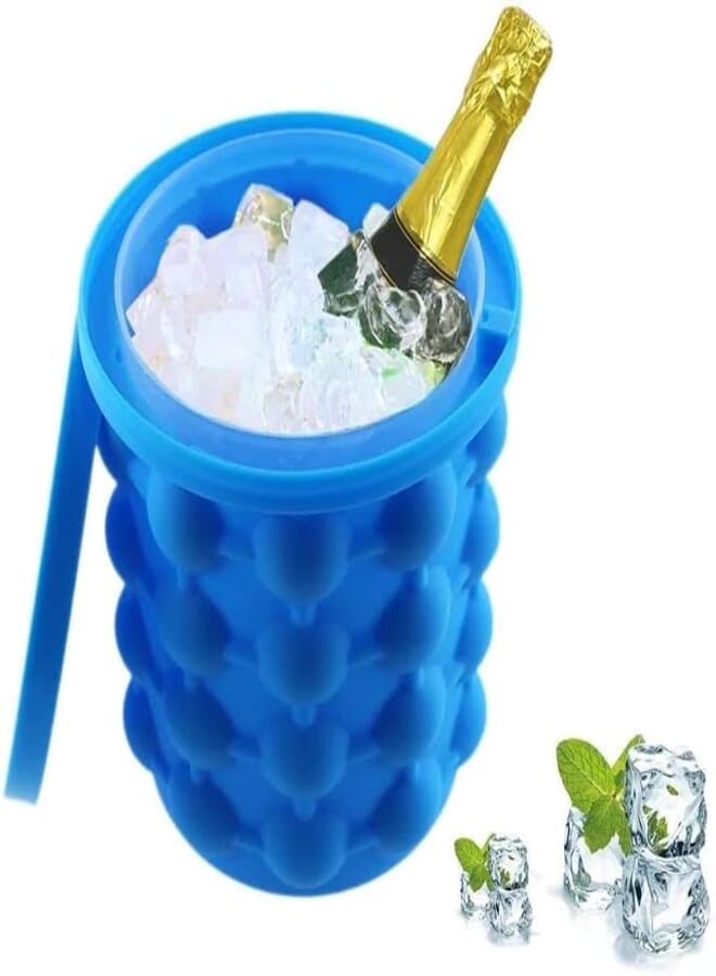 Suzec Ice Cube Maker Mould Ice Tray, Silicone Ice Bucket, (2 in 1) Ice-Ball Makers for Home, Round Portable Ice Bucket for Frozen Whiskey, Cocktail, Beverages|Space Saving Ice Cube Maker for Party