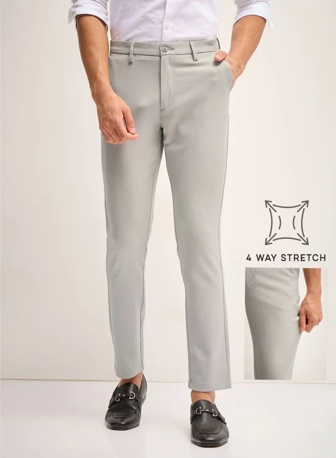 THE BEAR HOUSE Men's Grey Solid 4 Way Stretch Formal Trouser Versatile Office and Travel Pants Comfortable Fit for Everyday Use Easy to Style Bottomwear for Work Weekend and Outings