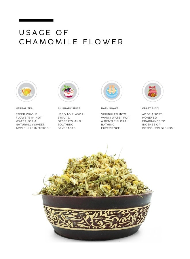 AWAFI MILL Chamomile Flowers (Food-Grade) | Matricaria chamomilla Buds for Herbal Tea | Apple-Like Floral Aroma | Naturally Caffeine-Free - 100 g | 3.5 Oz - Image 3