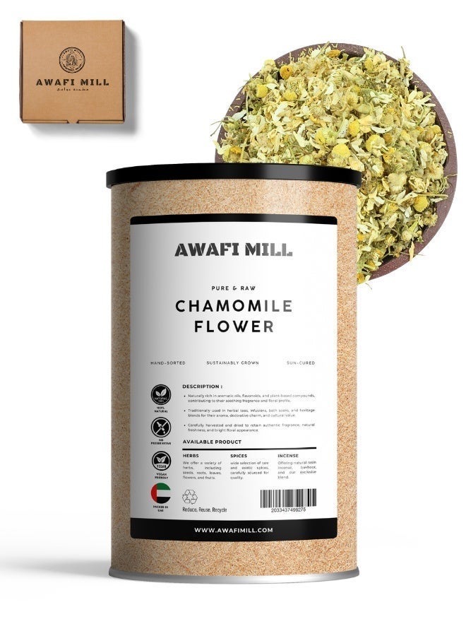 AWAFI MILL Chamomile Flowers (Food-Grade) | Matricaria chamomilla Buds for Herbal Tea | Apple-Like Floral Aroma | Naturally Caffeine-Free - 100 g | 3.5 Oz - Image 1