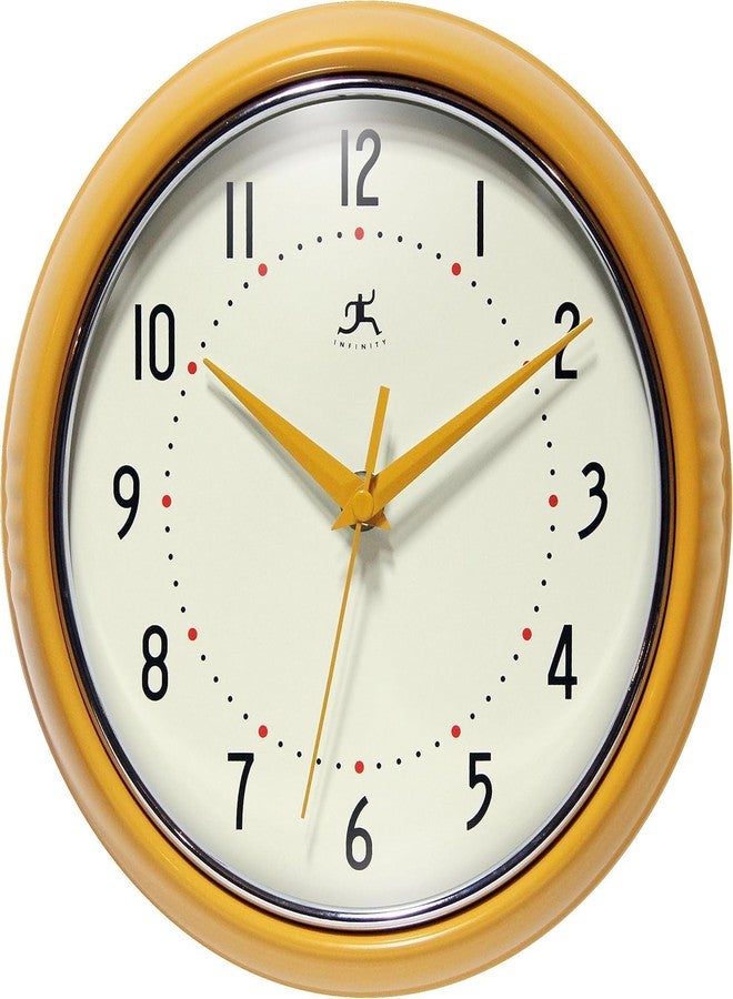 Infinity Instruments Retro 9 inch Silent Sweep Non-Ticking Mid Century Modern Kitchen Diner Wall Clock Quartz Movement Retro Wall Clock Decorative (Saffron Yellow) - Image 1