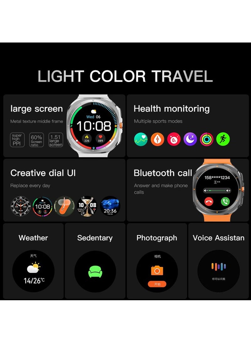 Smart Watch 7 Ultra Men Women NFC Compass IP68 Waterproof Heart Rate SpO2 Sport Smartwatch for Android IOS New (Black)