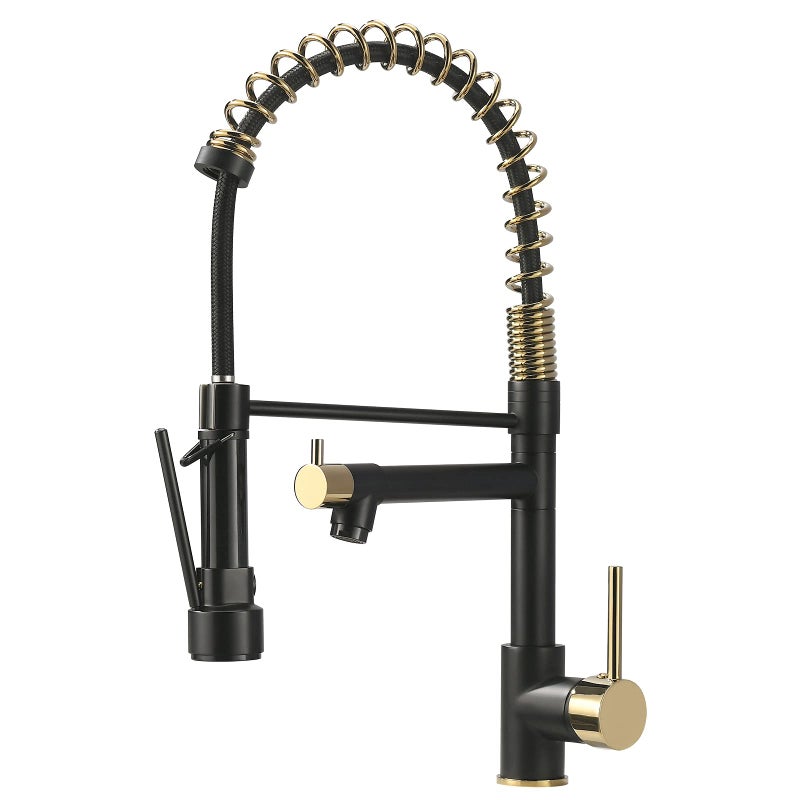 AIMADI Kitchen FaucetBlack and Gold Kitchen Faucet with SprayerCommercial Style Matte Black Single Handle Single Hole Kitchen Sink Faucet