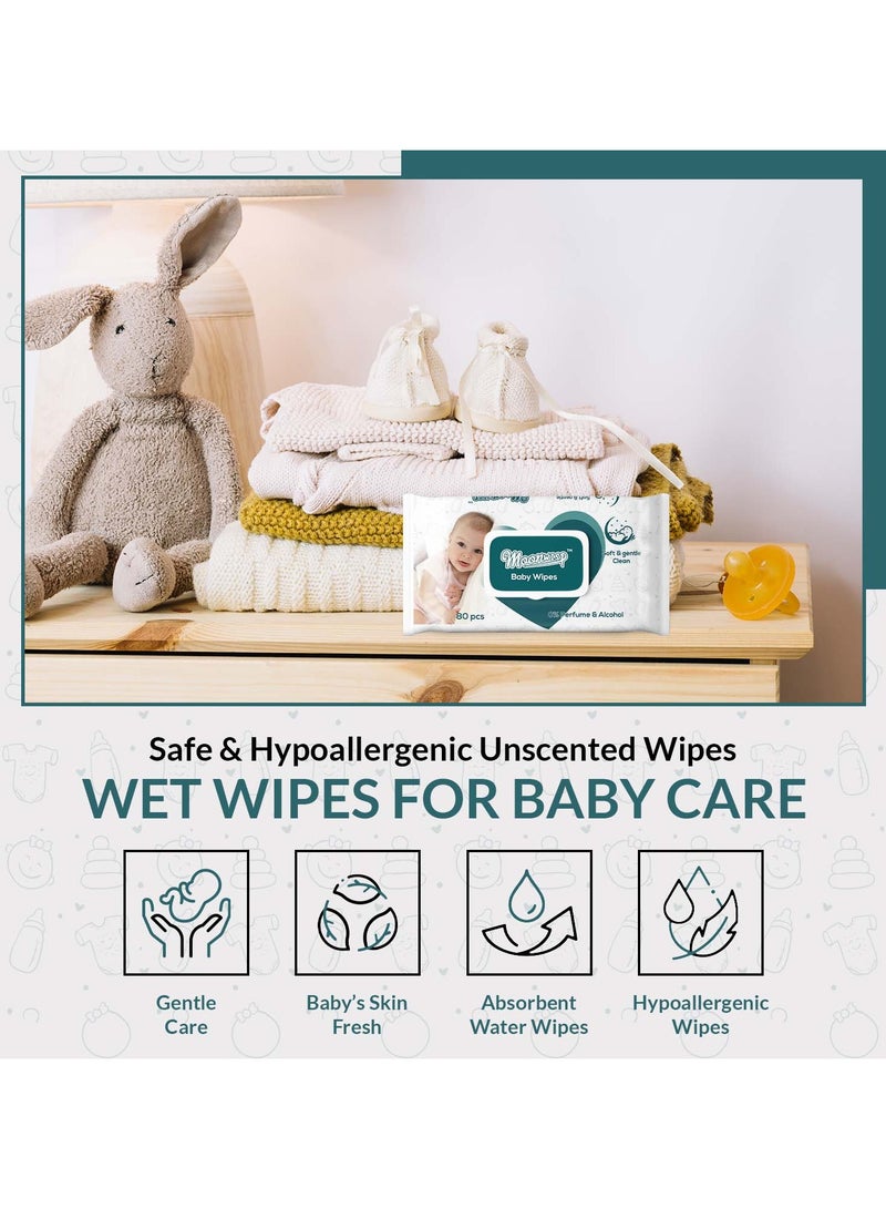 Moonwisp Baby Wipes - Unscented, Alcohol-Free, Wipes for Baby Care - Soft and Gentle Baby Wet Wipes for Everyday Baby Cleaning (Pack of 5-400 Count) - Image 3