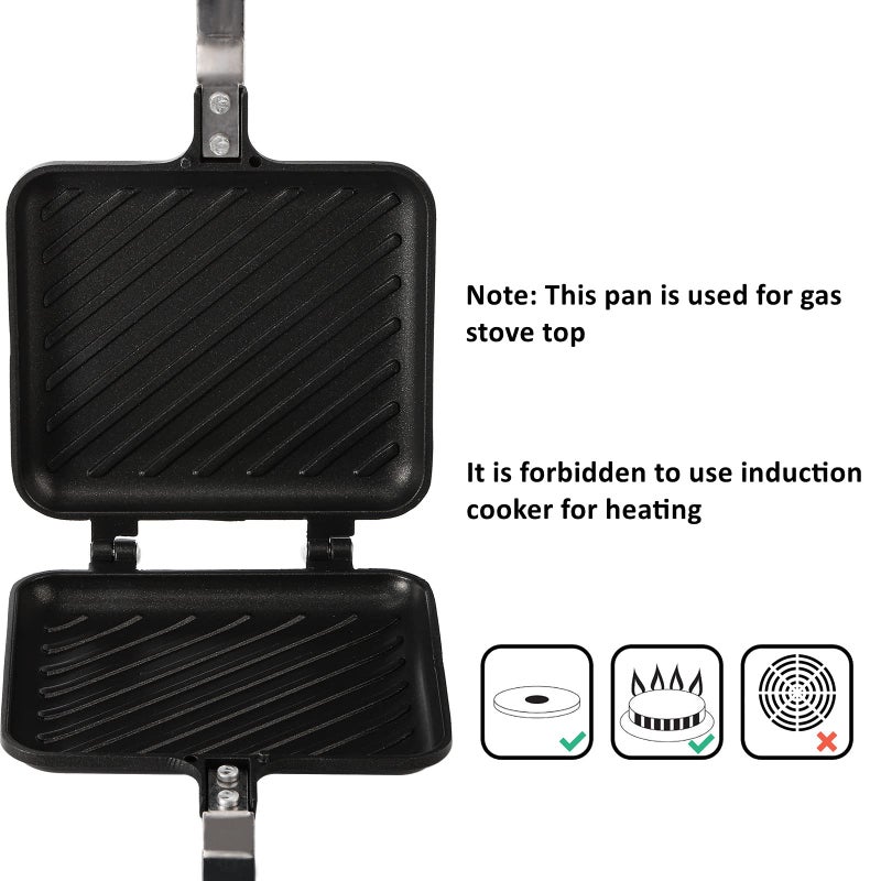 ZOOFOX Sandwich Maker, Grilled Sandwich and Panini Maker Pan with Non-Stick Plates, Stovetop Toasted Sandwich Maker Aluminum Flip Pan for Home Kitchen, 5.9" L x 14.2" H - Image 3