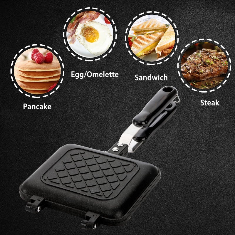 ZOOFOX Sandwich Maker, Grilled Sandwich and Panini Maker Pan with Non-Stick Plates, Stovetop Toasted Sandwich Maker Aluminum Flip Pan for Home Kitchen, 5.9" L x 14.2" H - Image 5