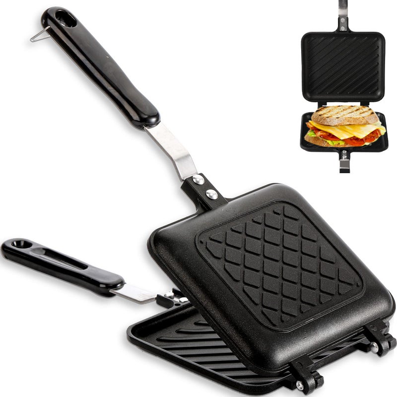 ZOOFOX Sandwich Maker, Grilled Sandwich and Panini Maker Pan with Non-Stick Plates, Stovetop Toasted Sandwich Maker Aluminum Flip Pan for Home Kitchen, 5.9" L x 14.2" H - Image 1